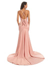 Elegant Satin Spaghetti Straps Cowl Long Mermaid Prom Dresses Online