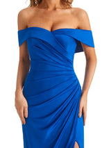 Sexy Mermaid Off The Shoulder Side Slit Stretchy Jersey Long Formal Wedding Guest Dresses