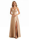 Sexy Soft Satin Side Slit A-Line Maxi Long Bridesmaid Dresses With Bow