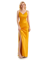 Sexy Spaghetti Straps Side Slit Soft Satin Long Mermaid Evening Prom Dresses Online