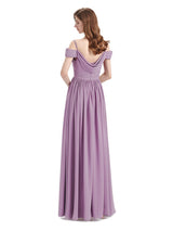 Simple A-line Chiffon Cold Shoulder Long Bridesmaid Dresses