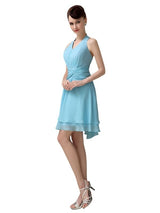 High-low Chiffon A-line Halter Short Bridesmaid Dresses