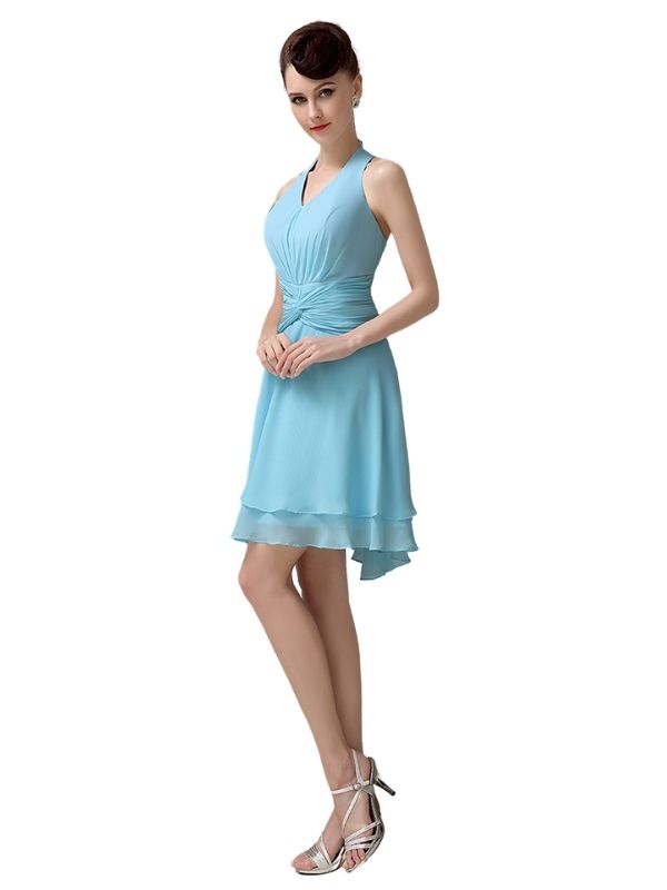 High-low Chiffon A-line Halter Short Bridesmaid Dresses