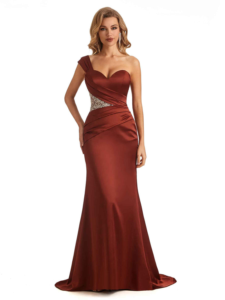 Sexy Soft Satin Lace One Shoulder Mermaid Bridesmaid Dresses Online
