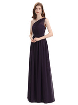 Popular One Shoulder A-line Floor-length Chiffon Bridesmaid Dresses