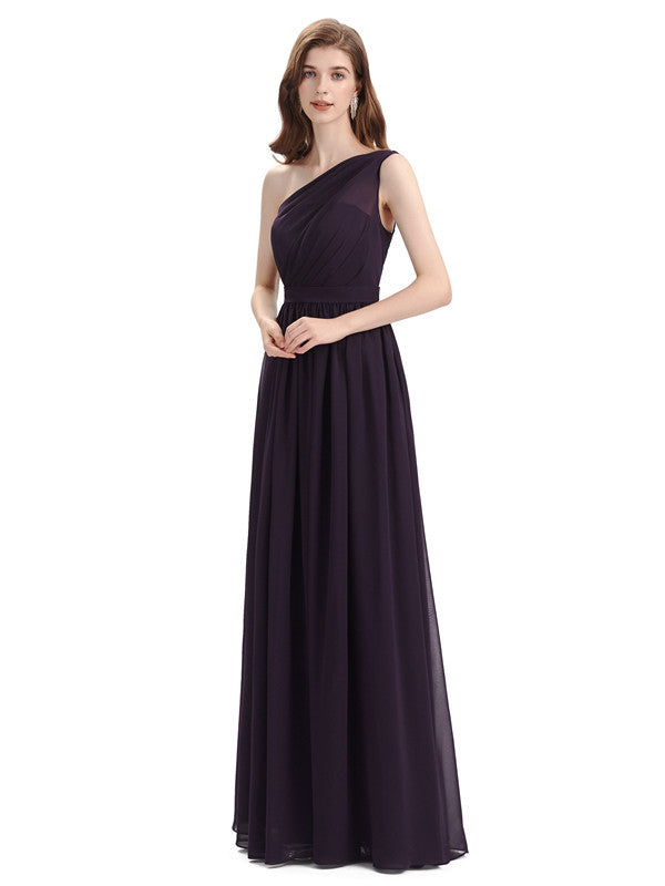 Popular One Shoulder A-line Floor-length Chiffon Bridesmaid Dresses
