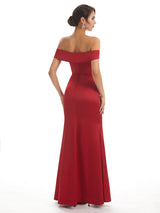 Sexy Side Slit Off The Shoulder Mermaid Unique Long Satin Prom Dresses Online