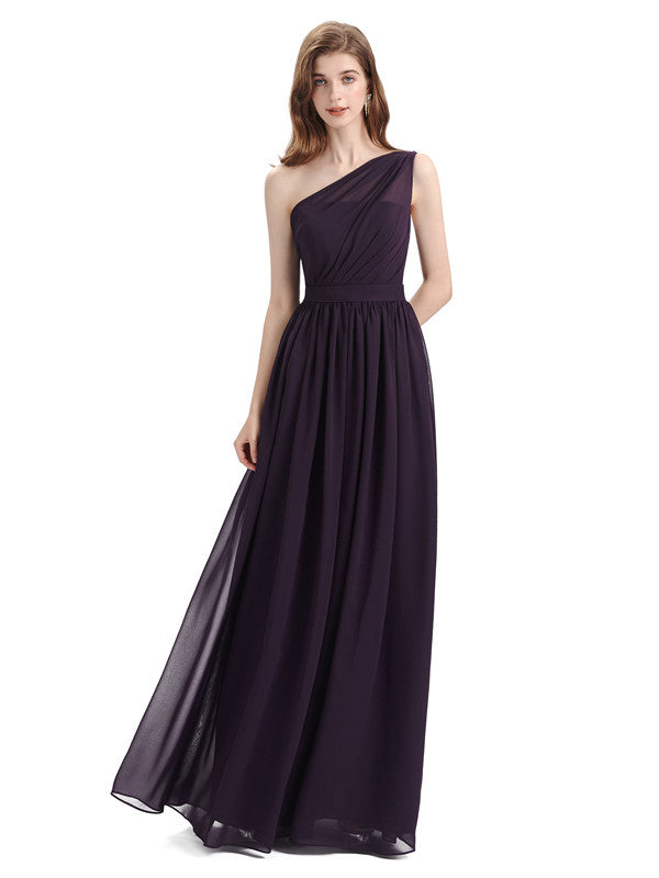 Popular One Shoulder A-line Floor-length Chiffon Bridesmaid Dresses ...