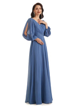 Elegant A-line Chiffon Long Sleeves V-neck Mother of The Groom Dresses