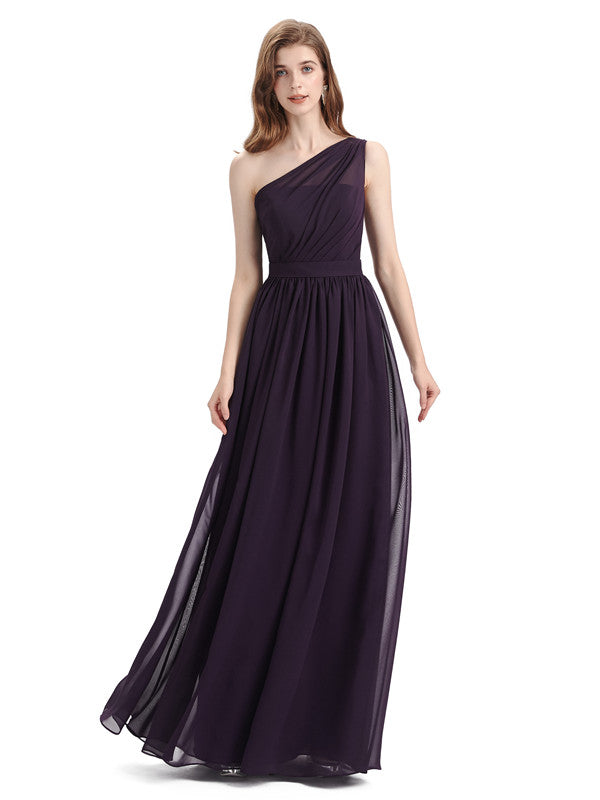 Popular One Shoulder A-line Floor-length Chiffon Bridesmaid Dresses