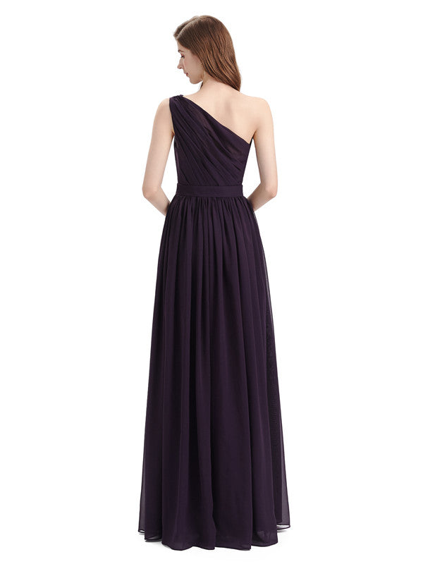 Popular One Shoulder A-line Floor-length Chiffon Bridesmaid Dresses