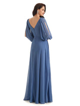 Elegant A-line Chiffon Long Sleeves V-neck Mother of The Groom Dresses