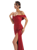 Sexy Side Slit Off The Shoulder Mermaid Soft Satin Bridesmaid Dresses Online