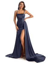 Mismatched Navy Sexy Mermaid Side Slit Soft Satin Long Bridesmaid Dresses Online