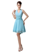 High-low Chiffon A-line Halter Short Bridesmaid Dresses