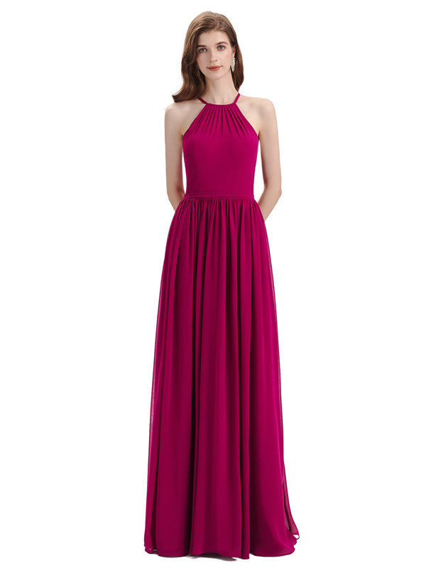 Stunning Chiffon A-line Long Cross-back Bridesmaid Dresses