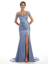 Dusty Blue Sexy Chic Silky Mismatched Soft Satin Mermaid Long Bridesmaid Dresses Online