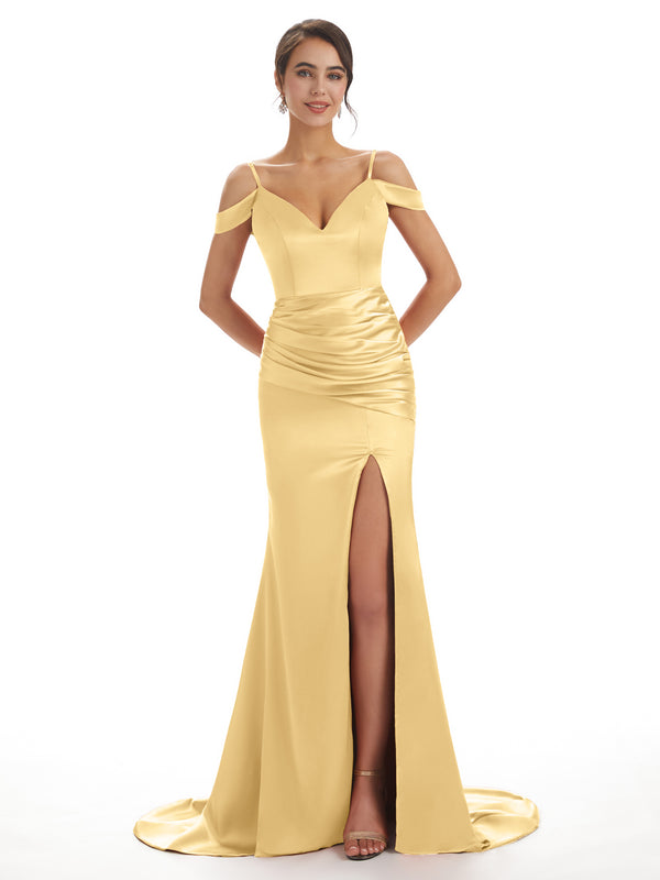 Sexy Chic Silky Mismatched Gold Soft Satin Mermaid Long Bridesmaid Dresses Online Sexy Chic Silky Mismatched Gold Soft Satin Mermaid Long Bridesmaid Dresses Online