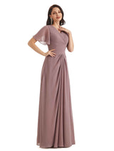 Formal A-line Chiffon Short Sleeves V-neck Long Groom of The Bride Dresses