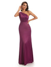 Simple One Shoulder Long Satin Mermaid Evening Prom Dress With Slit Sale