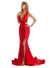 Mermaid V-Neck Side-Slit Stretchy Jersey Long Formal Bridesmaid Dresses Online