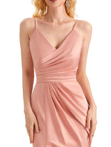Sexy Side Slit Satin Mermaid V-neck Maxi Long Bridesmaid Dresses Online