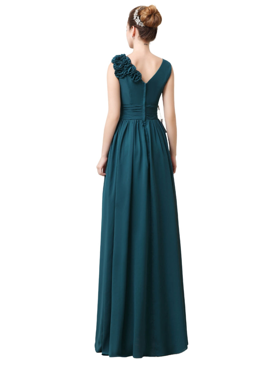 Elegant V-neck Flower A-line Floor-Length Long Bridesmaid Dresses