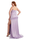 Sexy Jewel Side Slit Mermaid Soft Satin Long Plus Size Bridesmaid Dress For Wedding