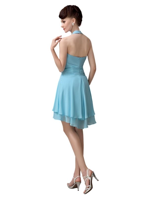High-low Chiffon A-line Halter Short Bridesmaid Dresses