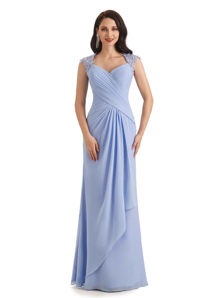 Elegant Chiffon Sheath Queen Ann Floor Length Long Mother of The Bride Dresses