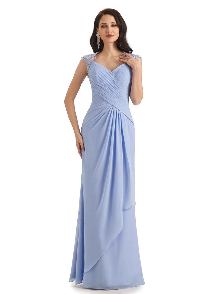 Elegant Chiffon Sheath Queen Ann Floor Length Long Mother of The Bride Dresses