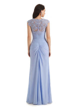 Elegant Chiffon Sheath Queen Ann Floor Length Long Mother of The Bride Dresses