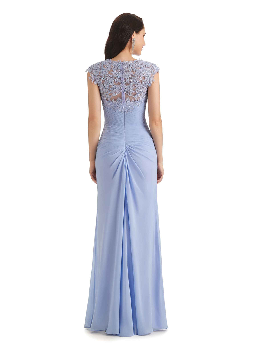 Elegant Chiffon Sheath Queen Ann Floor Length Long Mother of The Bride Dresses