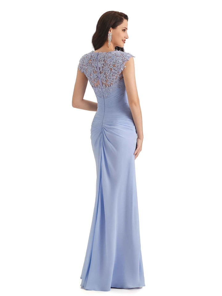 Elegant Chiffon Sheath Queen Ann Floor Length Long Mother of The Bride Dresses