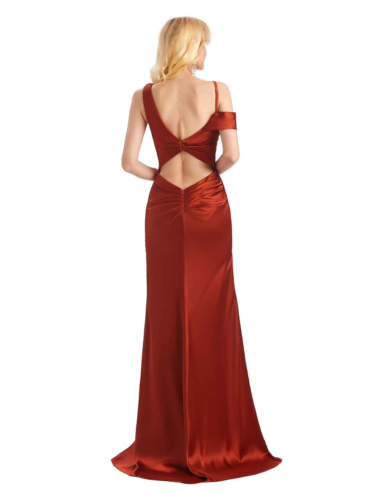 Sexy Side Slit Cold Shoulder Mermaid Chic Long Soft Satin Bridesmaid Dresses