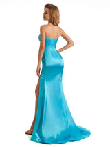 Sexy Side Slit Soft Satin One Shoulder Spaghetti Straps Long Maxi Mermaid Bridesmaid Dresses
