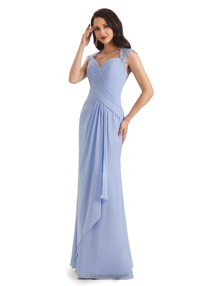Elegant Chiffon Sheath Queen Ann Floor Length Long Mother of The Bride Dresses