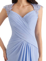 Elegant Chiffon Sheath Queen Ann Floor Length Long Mother of The Bride Dresses