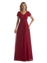 Elegant V-neck Short Sleeves Chiffon Lace Mother Of the Brides Dresses