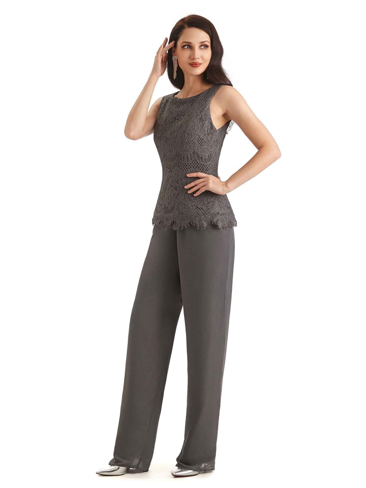 Elegant Jewel Lace Sleeveless  Pant Suit Mother Of The Bride With Jacket