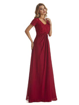 Elegant V-neck Short Sleeves Chiffon Lace Mother Of the Brides Dresses