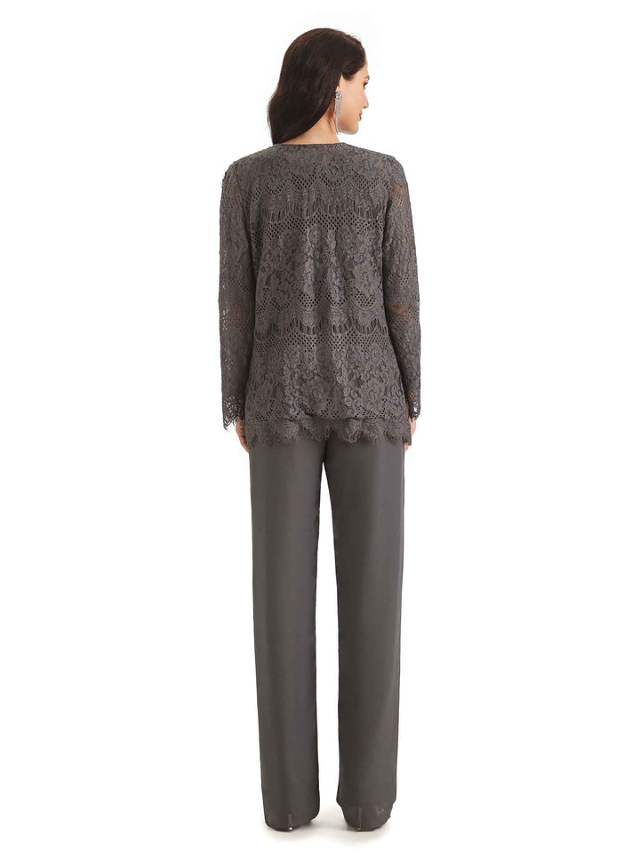 Elegant Jewel Lace Sleeveless  Pant Suit Mother Of The Bride With Jacket