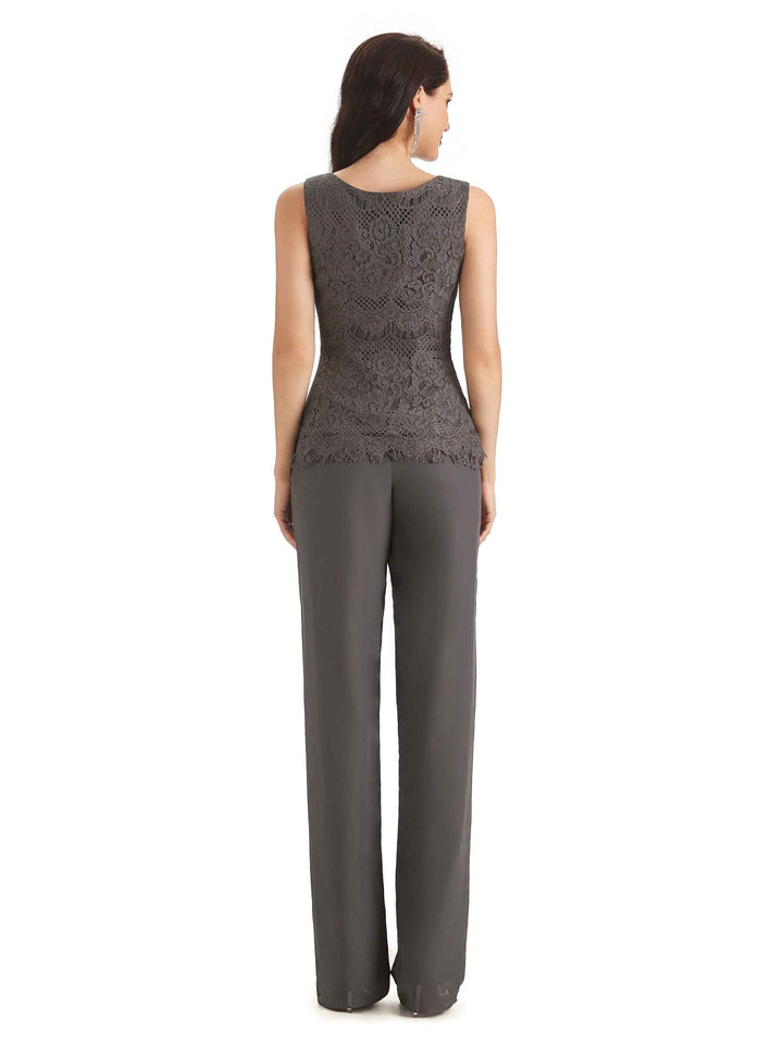 Elegant Jewel Lace Sleeveless  Pant Suit Mother Of The Bride With Jacket