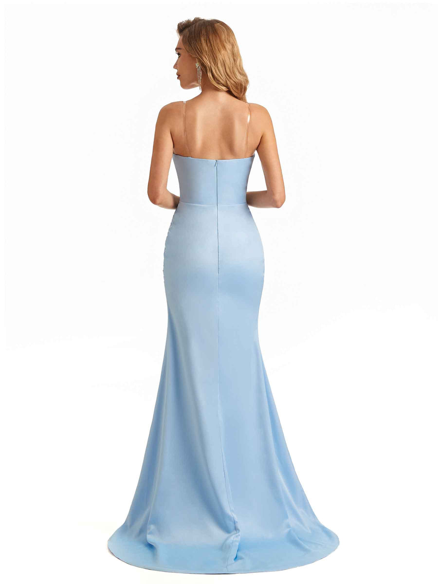 Sexy Side Slit Satin Unique Sweetheart Maxi Long Mermaid Bridesmaid Dresses