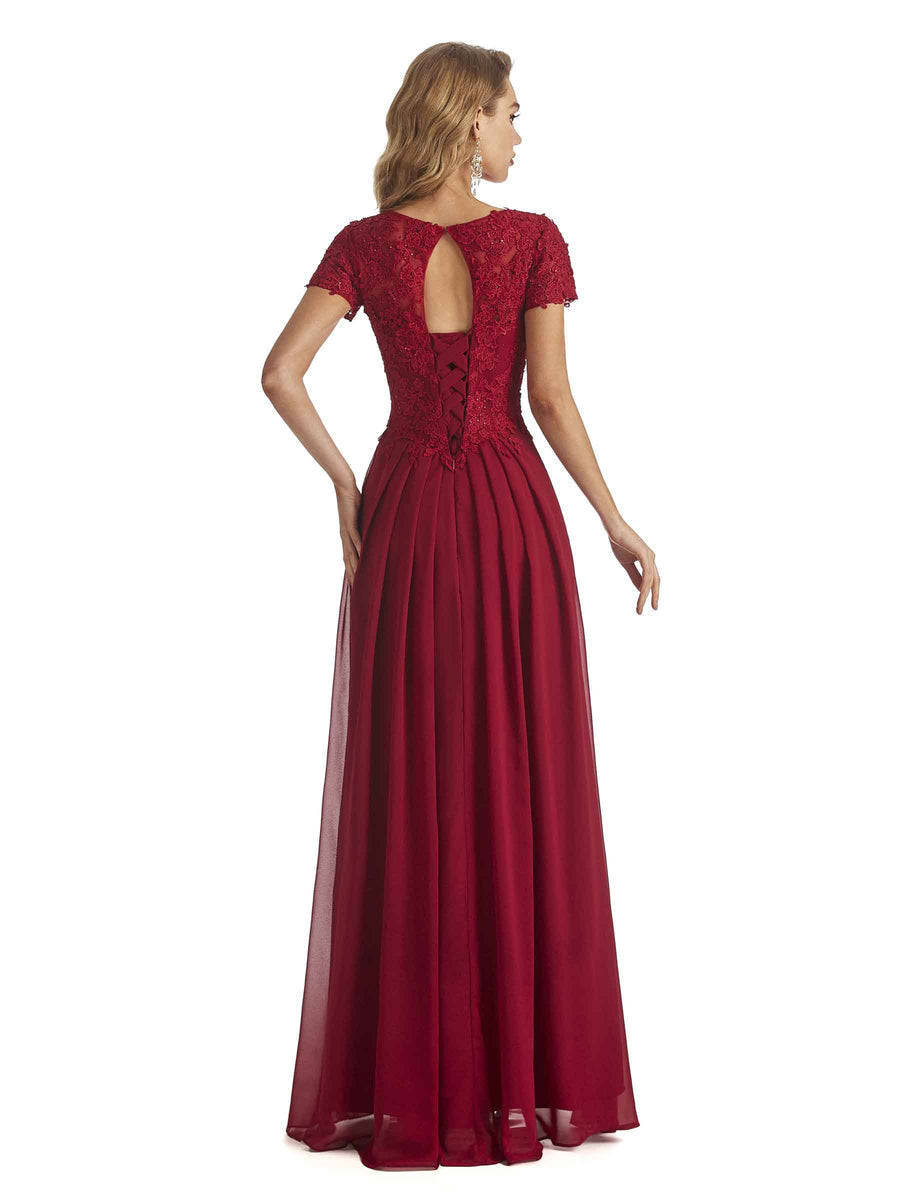 Elegant V-neck Short Sleeves Chiffon Lace Mother Of the Brides Dresses