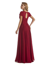 Elegant V-neck Short Sleeves Chiffon Lace Mother Of the Brides Dresses