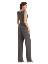Elegant Jewel Lace Sleeveless  Pant Suit Mother Of The Bride With Jacket