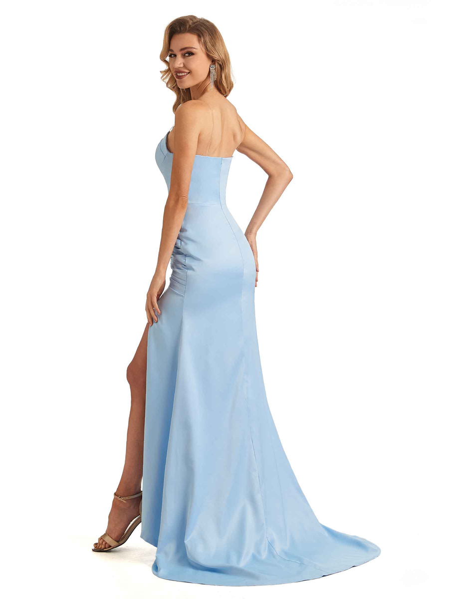 Sexy Side Slit Satin Unique Sweetheart Maxi Long Mermaid Bridesmaid Dresses