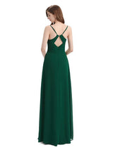 Pleated A-line Spaghetti Straps Chiffon Long Bridesmaid Dresses
