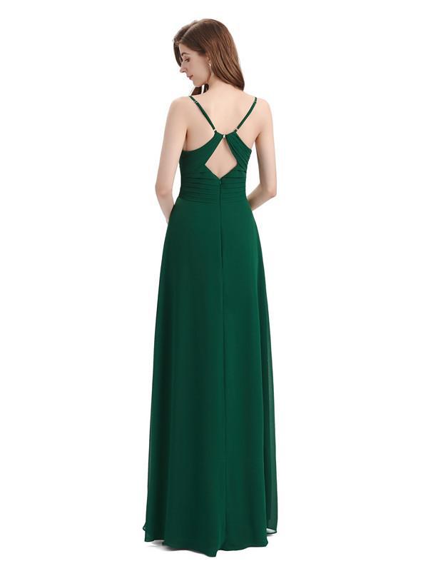 Pleated A-line Spaghetti Straps Chiffon Long Bridesmaid Dresses